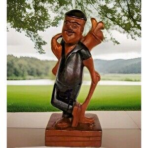 1960s Solid Wood Golfer Figure Sportsman Golf Dad/Grandpa Gift MCM Statue Taiwan